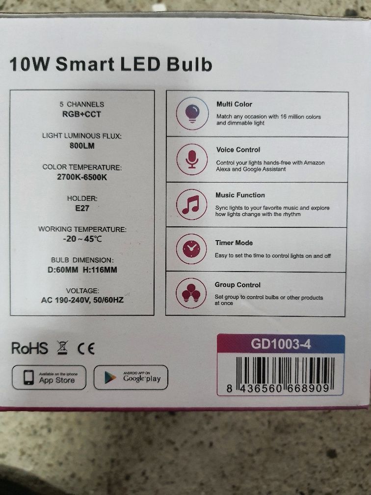 Smart led крушки e27  Wifi  amazon alexa/google assistant