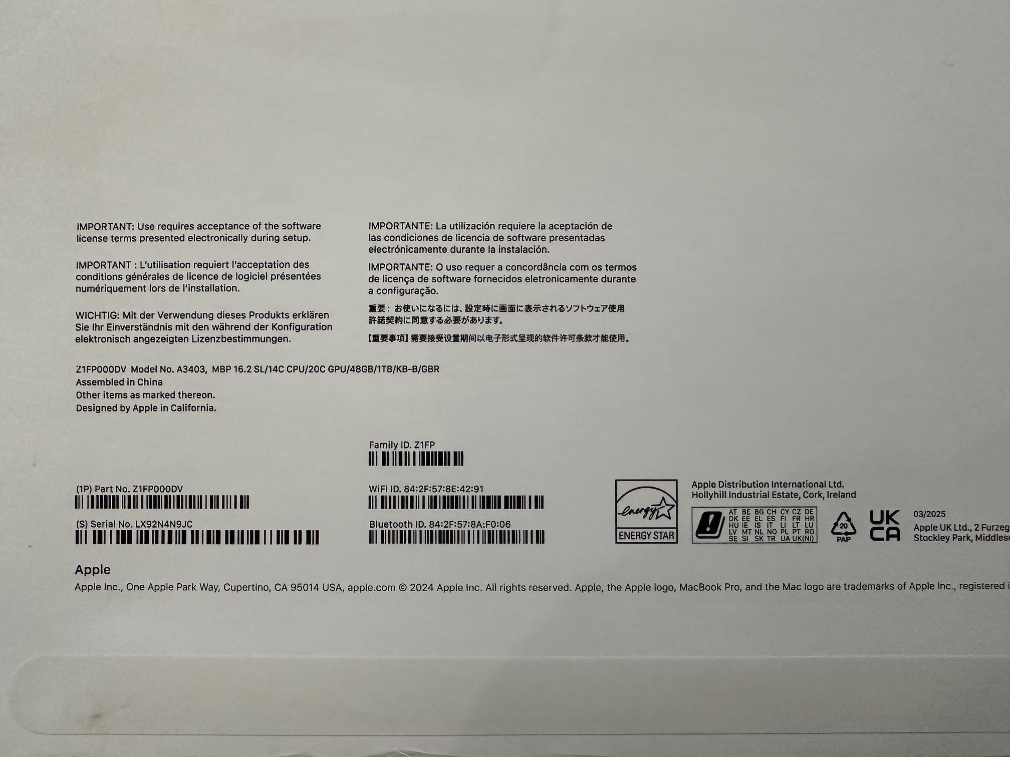 ЧИСТО НОВ MacBook Pro 16" M4 PRO Chip 14-CPU/20-GPU/48RAM/1TB SSD