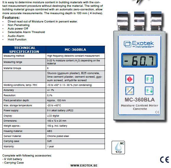 Umidometru de precizie CSA DELTA 2500 Exotek parchet beton șapă