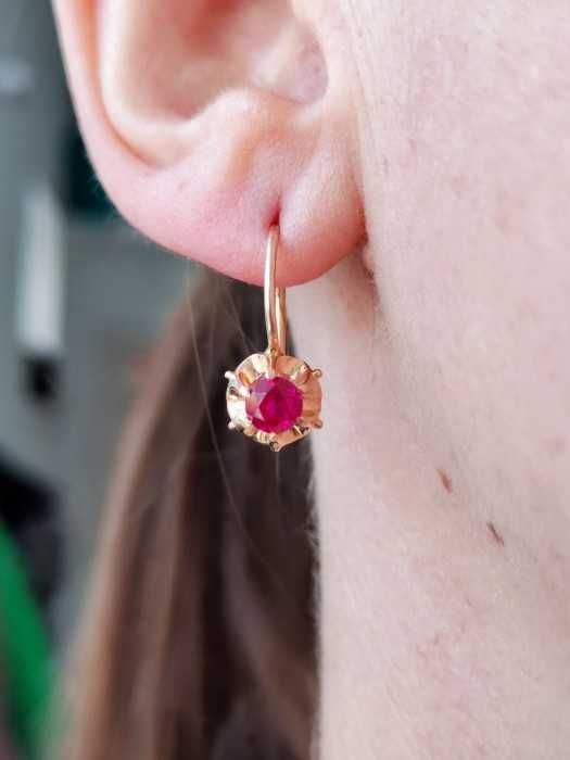Cercei Aur Tulip 14K 583 Rusia Rusesti Cu Rubelit Aur Rusesc