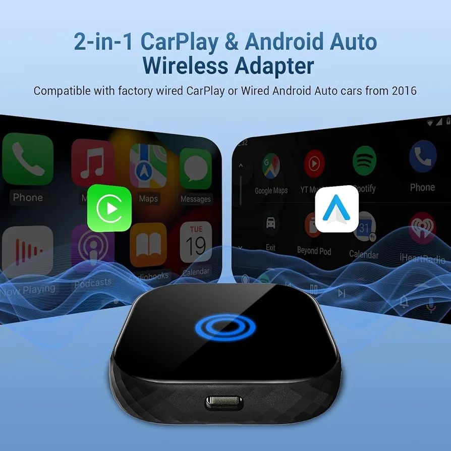 2-в-1 безжичен CarPlay адаптер и безжичен адаптер за Android Auto