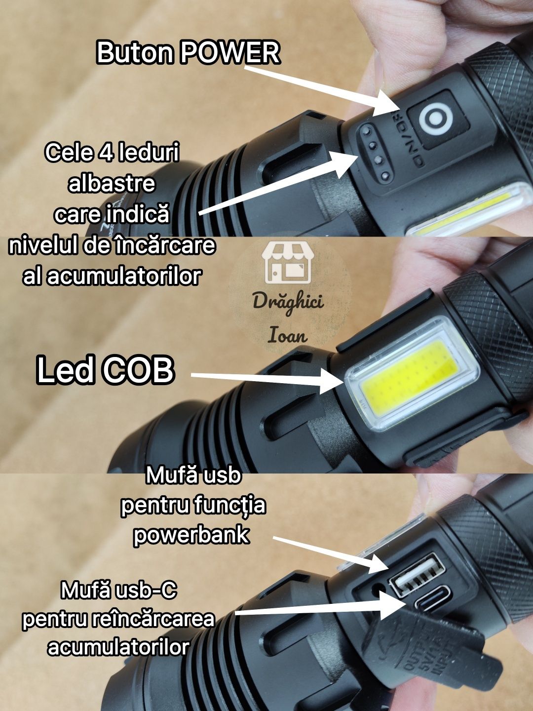 XHP90.3 v2 Lanterna PROFESIONALA , 100% metal cu led quadcore + COB