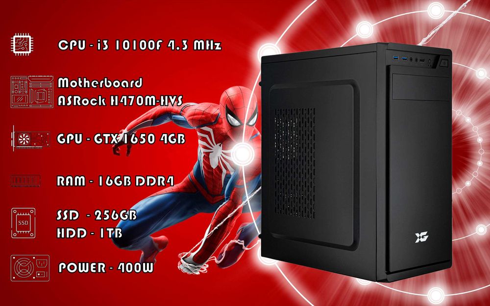 Игровой i3 10100F\GTX 1650 4GB\RAM 16GB\SSD 256 GB\HDD 1 TB