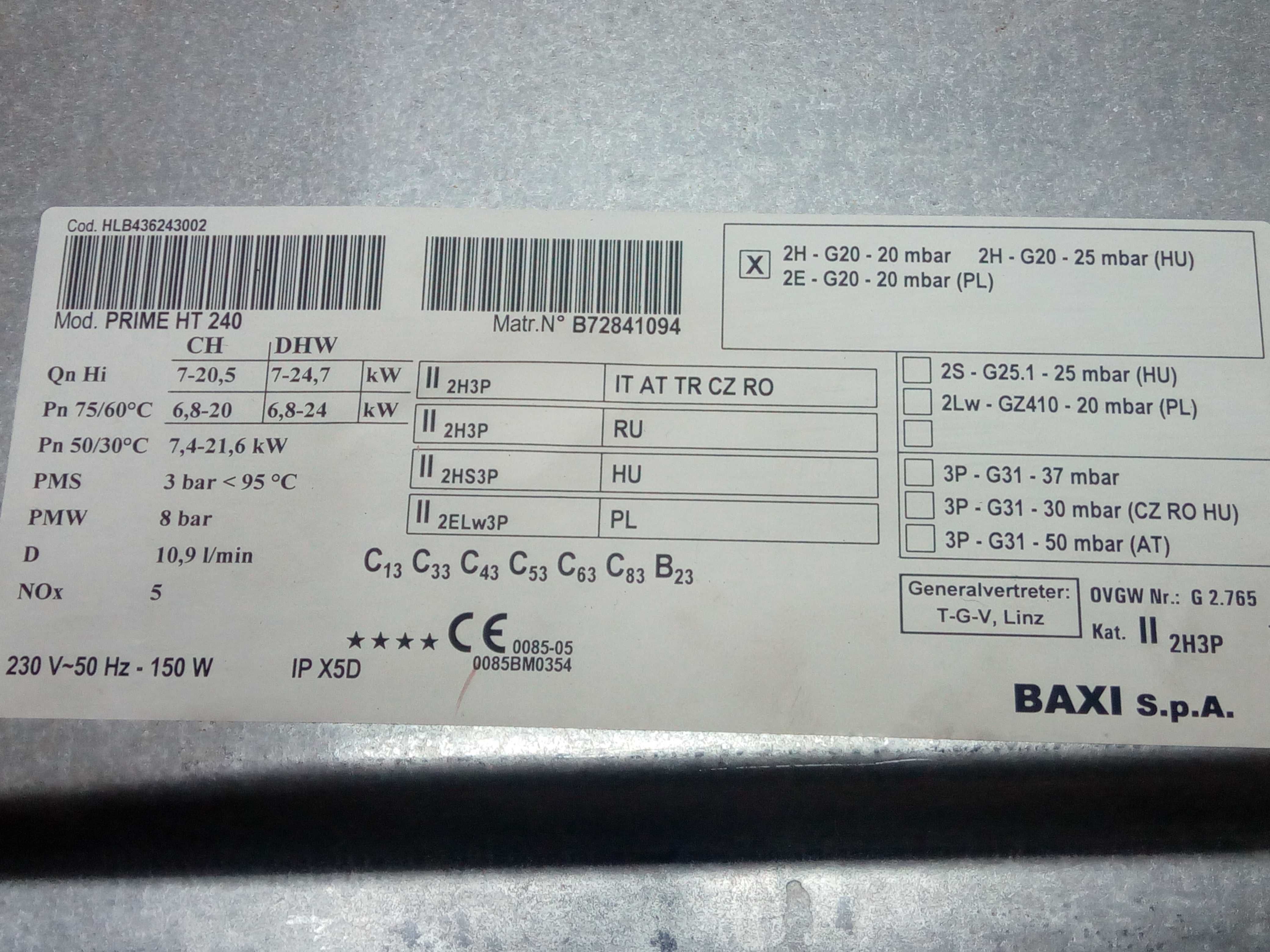 Piese de schimb centrala condensare BAXI PRIME HT 240 .