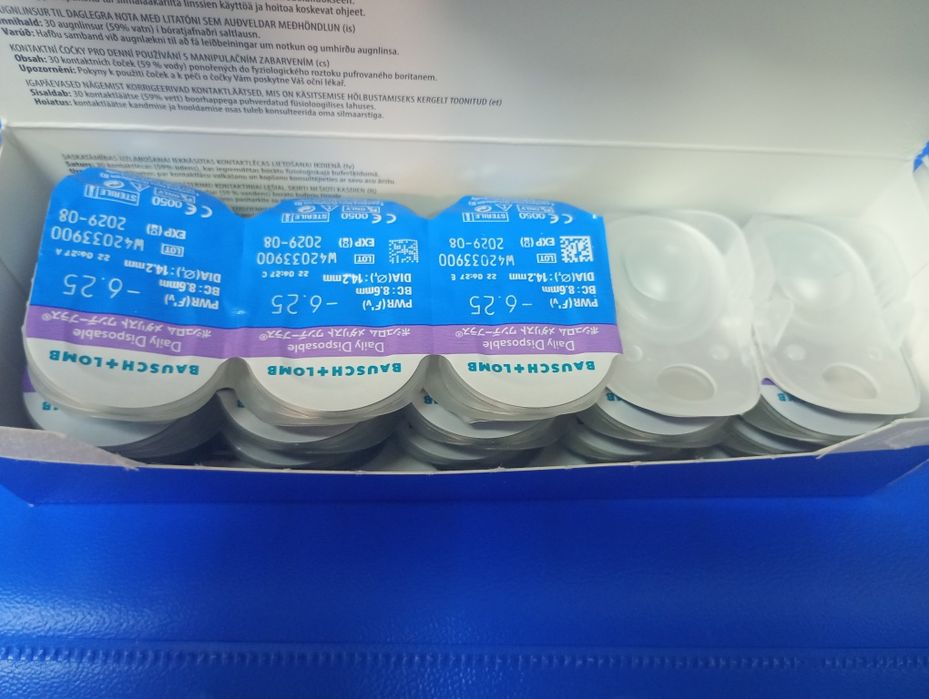 Lentile de contact,transparente, dioptrie -6.25