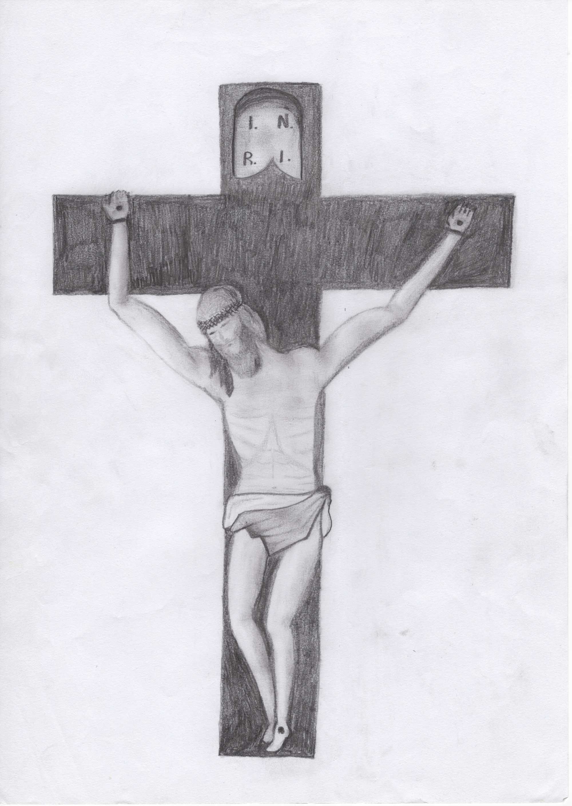 Tablou desen din creion, unicat - Isus pe cruce