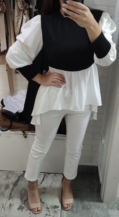 Bluză alb cu negru Shein