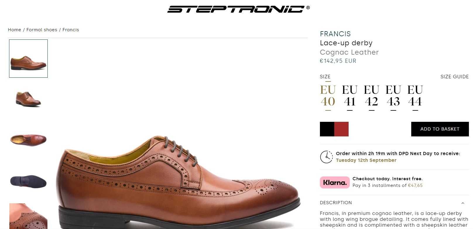 Pantofi derby 45.5 46 brogue premium Steptronic NOU piele naturala