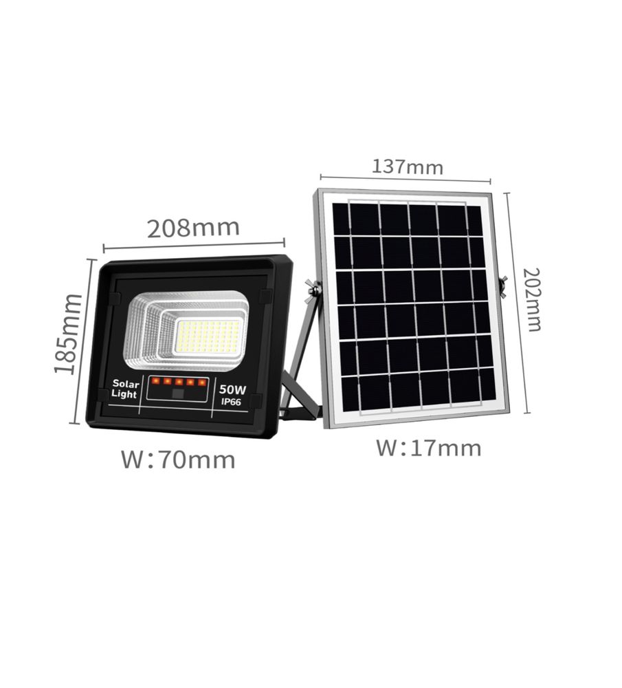 Proiector Solar Jortan 50W, Ip 66, Indicator baterie, Telecomanda