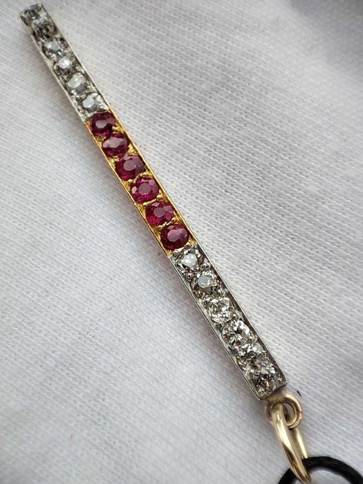 Pandantiv aur 14k si Platina Turmalina Rubellit cu diamante Diamant