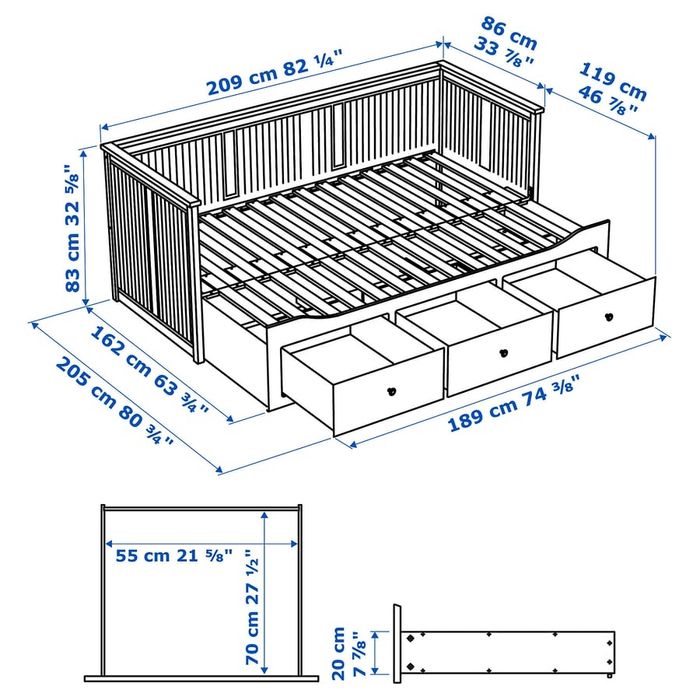 HEMNES Ikea divan cu 3 sertare 
Divan cu 3 sertare/fără saltele, al