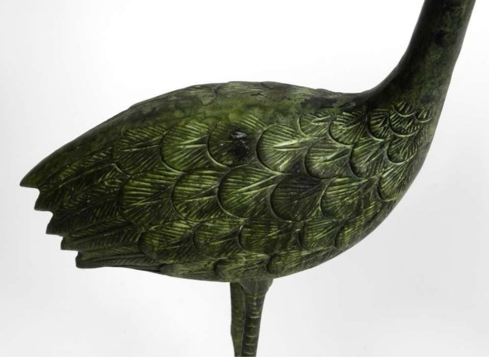 Aнтикварни фигури птици жерави бронзови тежки масивни синкава патина !