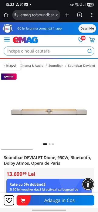 Soundbar DEVIALET Dione, 950W, Bluetooth, Dolby Atmos, Opera de Paris