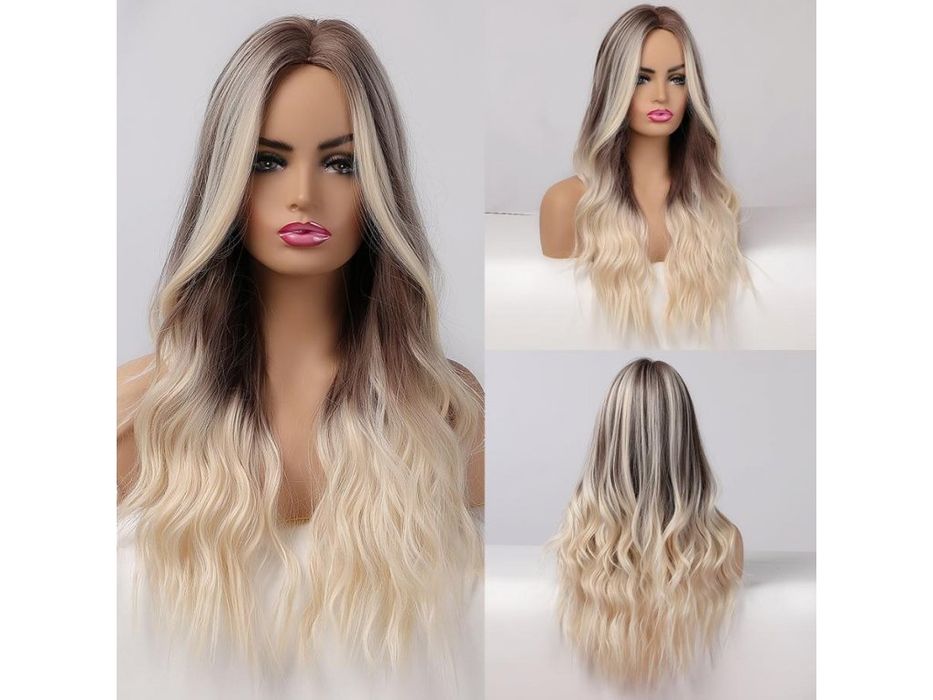 Омбре кафява перука с руси кичури