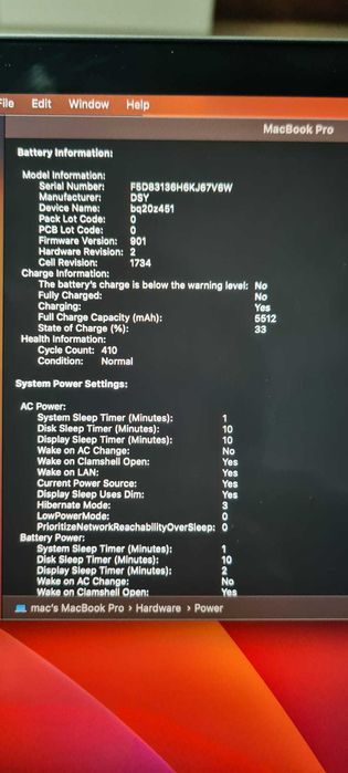 2019 MacBook Pro 15" i7 2.6GHz 32GB RAM 1Tb R560X Touchbar defect