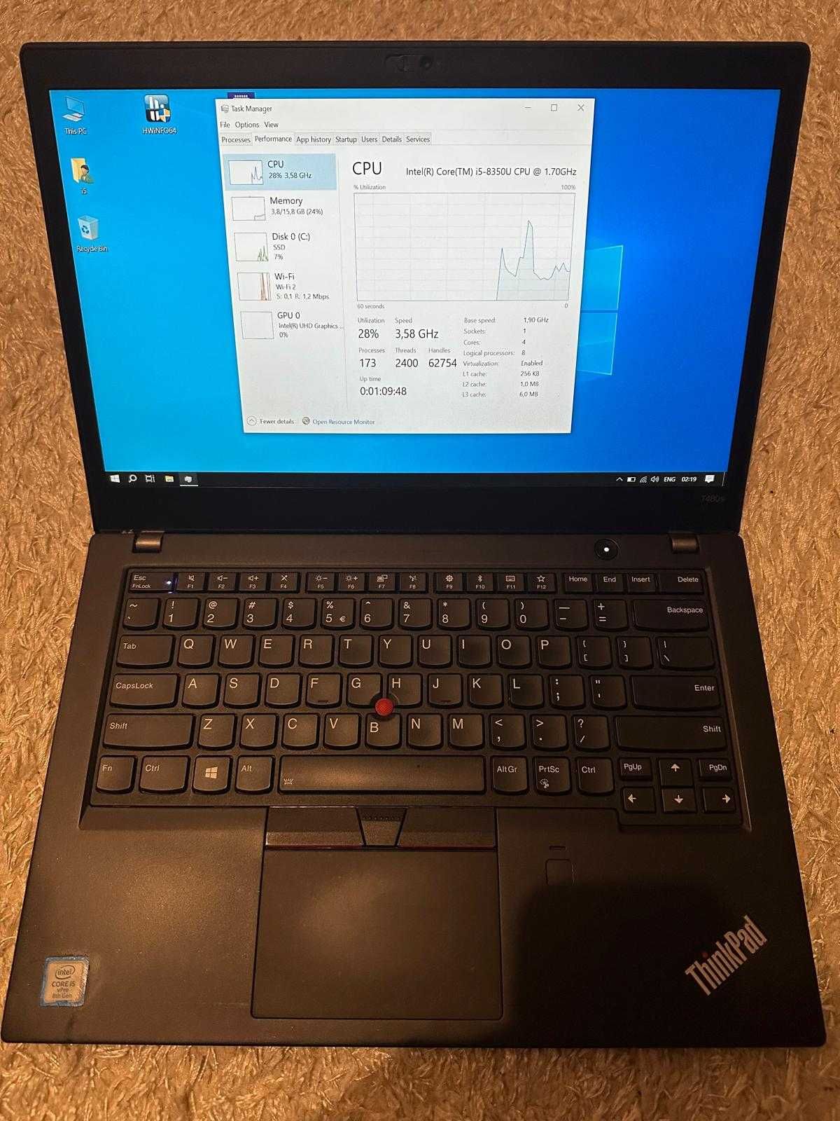 Lenovo T480s i5 8350U 16 Gb SSD 500 GB Bat 4-5h 14 Inch