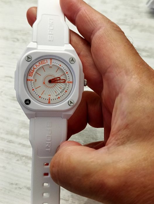 Ceas quartz bărbați unisex alb cu portocaliu,nu automatic mecanic-nou,