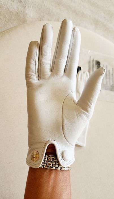 DSQUARED2 бели кожени ръкавици XS/S/7 елегантни златисто лого напа кож