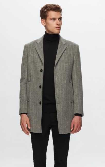 Palton slim 50 L premium Atelier Torino NOU lana moale gri dungi