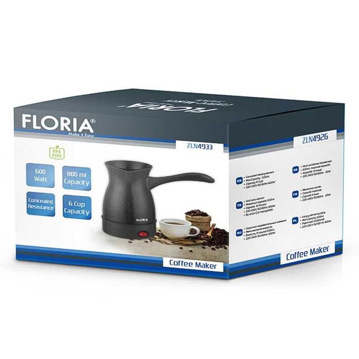 Електрическа кана Floria 600 ml, 6 чаши, черна - 600W
