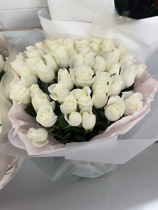 51 белых роз, свежие