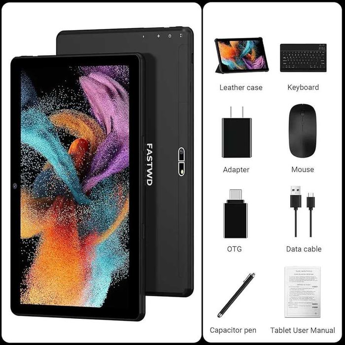 Нов таблет FASTWD 10-инчов Android 14, 36GB RAM + 128GB ROM, 5G WiFi..