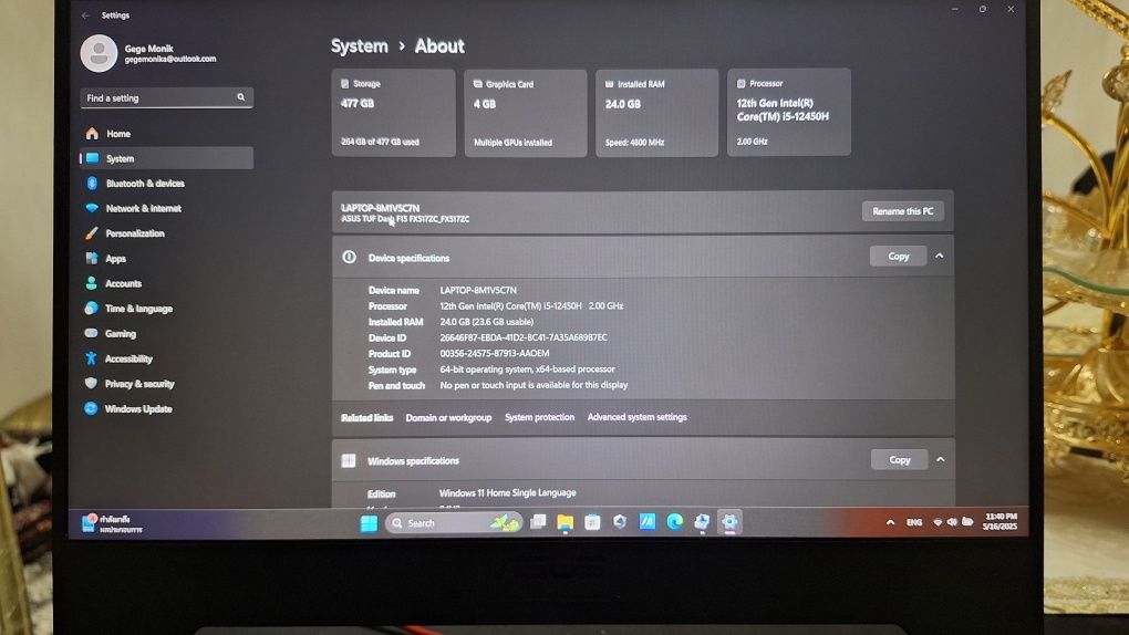 Игровой ноутбук Asus tuf dash f15