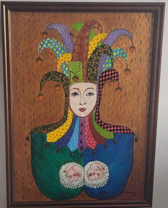 PICTURA ulei, TABLOU modern nou,-Arlechin-, pictor roman consacrat