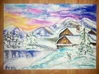 Картина с акварелни бои "Зимна приказка"