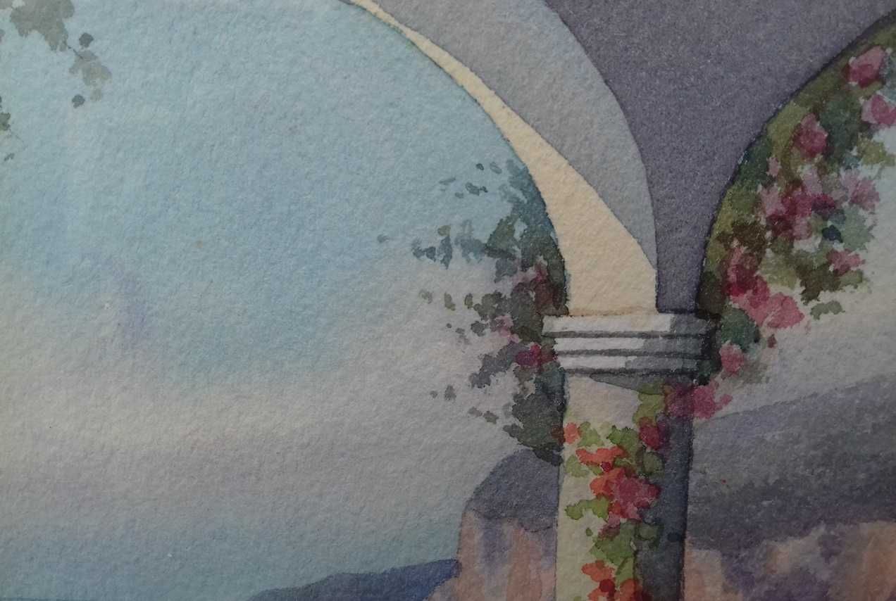 Tablou vechi - terasa flori - semnat K. Loghi