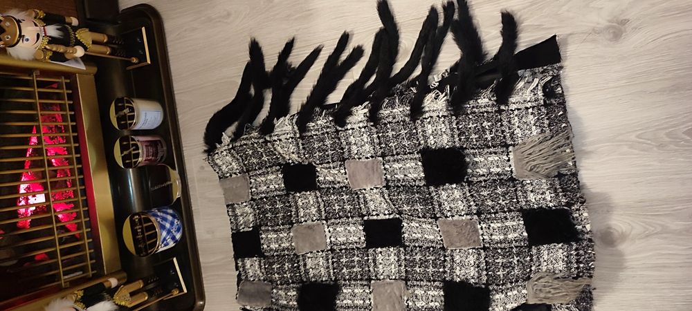 Fustă maxi din tweed patchwork, groasa, handmade, gri-negru cu detalii