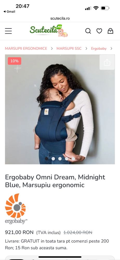 Marsupiu Ergobaby Omni Dream, Midnight Blue, Marsupiu ergonomic