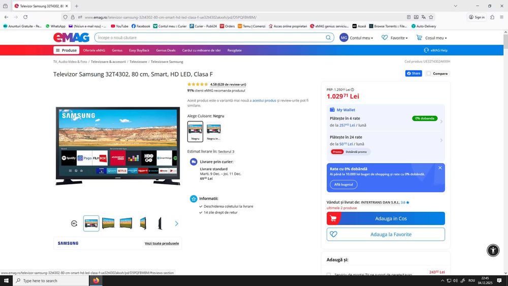 Televizor LED LG 81 cm/ Netflix / Youtube + suport perete