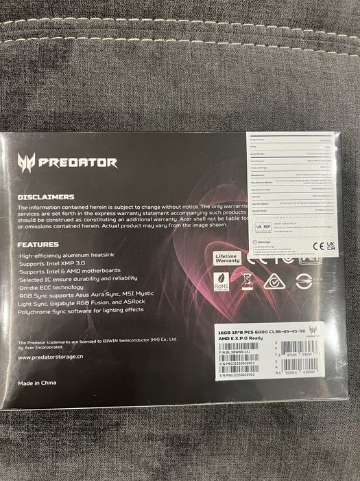 Acer Predator vesta 2 32GB (2x16), 6000 MHz, CL32