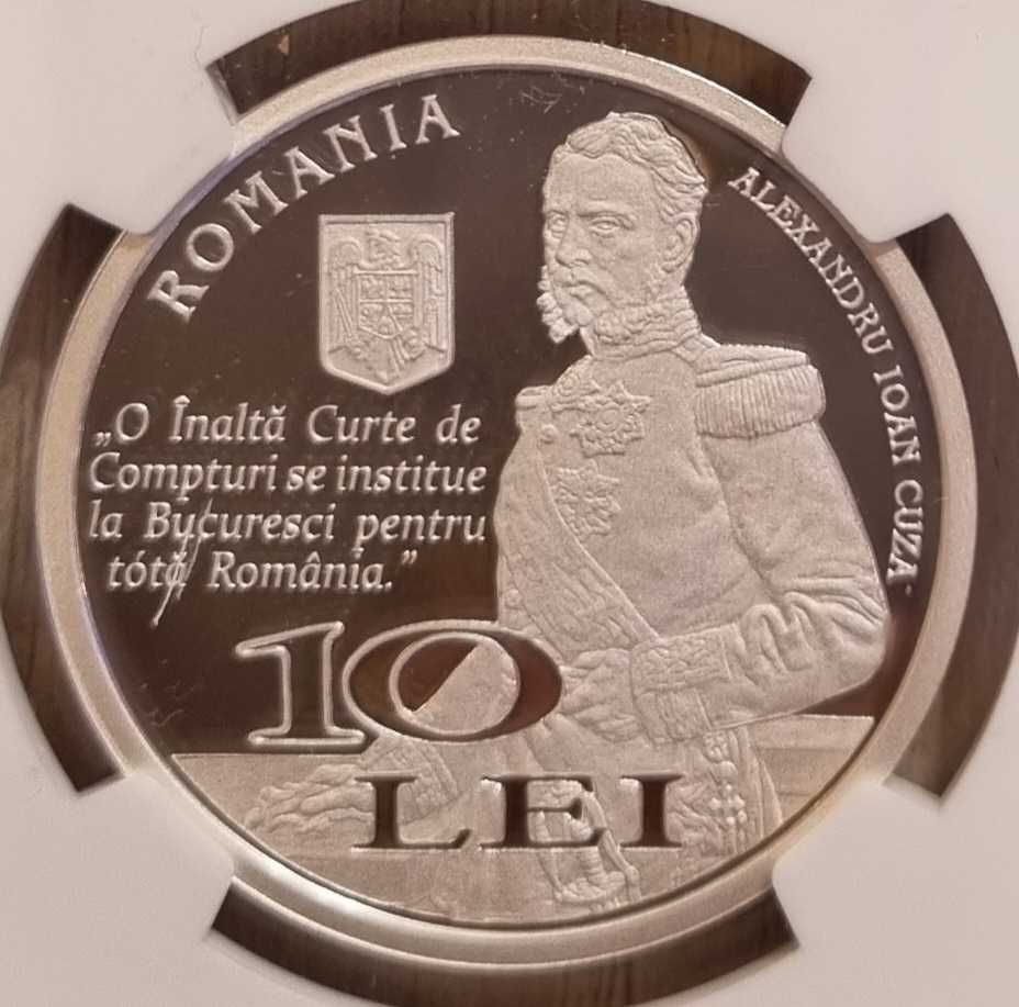 Moneda BNR 10 lei argint Curtea de Conturi gradata NGC PF 69 UC