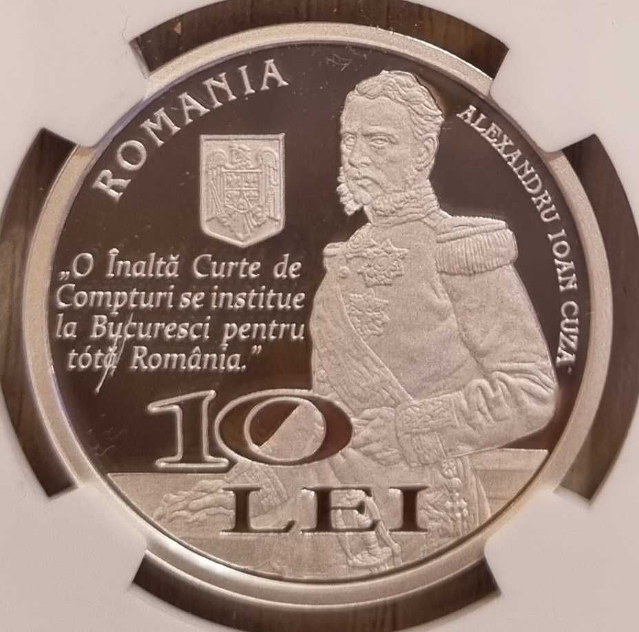 Moneda BNR 10 lei argint Curtea de Conturi gradata NGC PF 69 UC