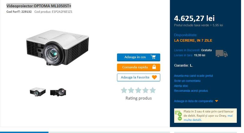 Videoproiector OPTOMA ML1050ST+