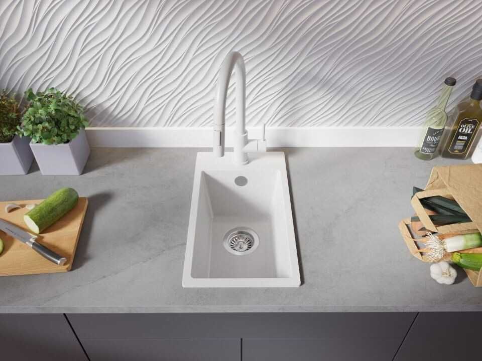 Бяла кухненска гранитна мивка Рига 30 XL 280 x 500 mm