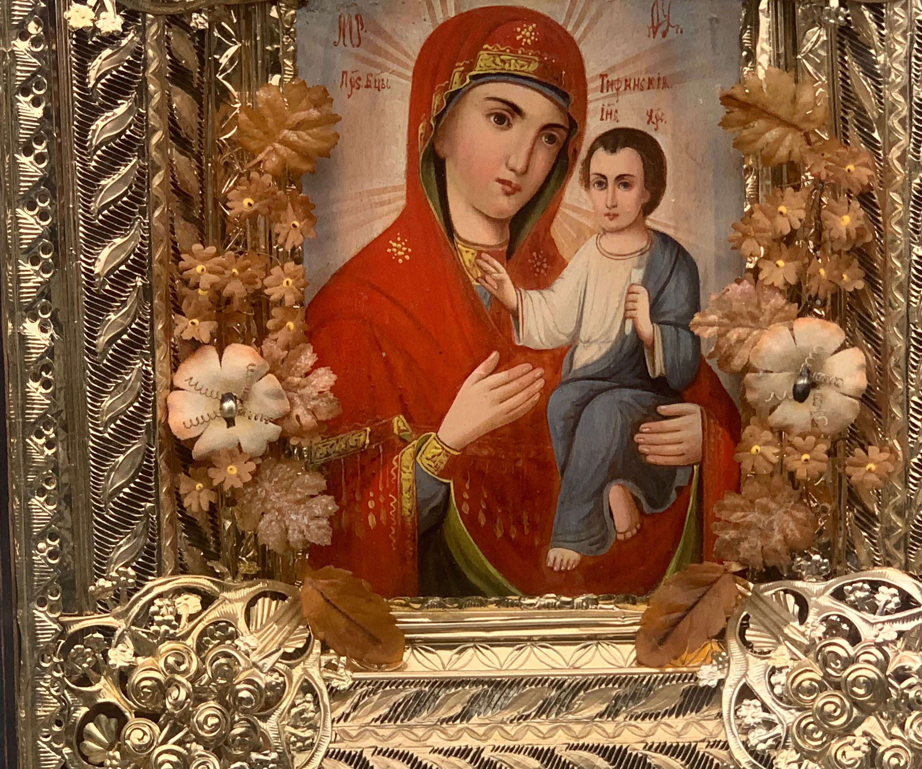 Руска празнична икона Тихвинская чудотворна богородица от 19-ти век