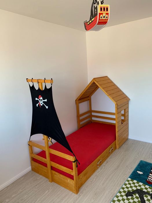 Pat din lemn corabia piratilor 90x200