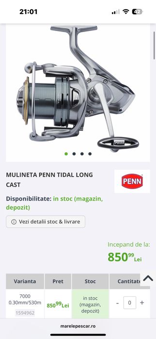 Mulineta PENN TIDAL long cast 7000+ tambur rezerva