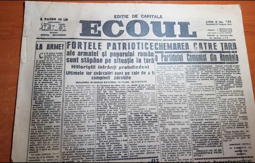 ecoul 27 august 1944-arestarea lui antonescu,intoarcerea armelor