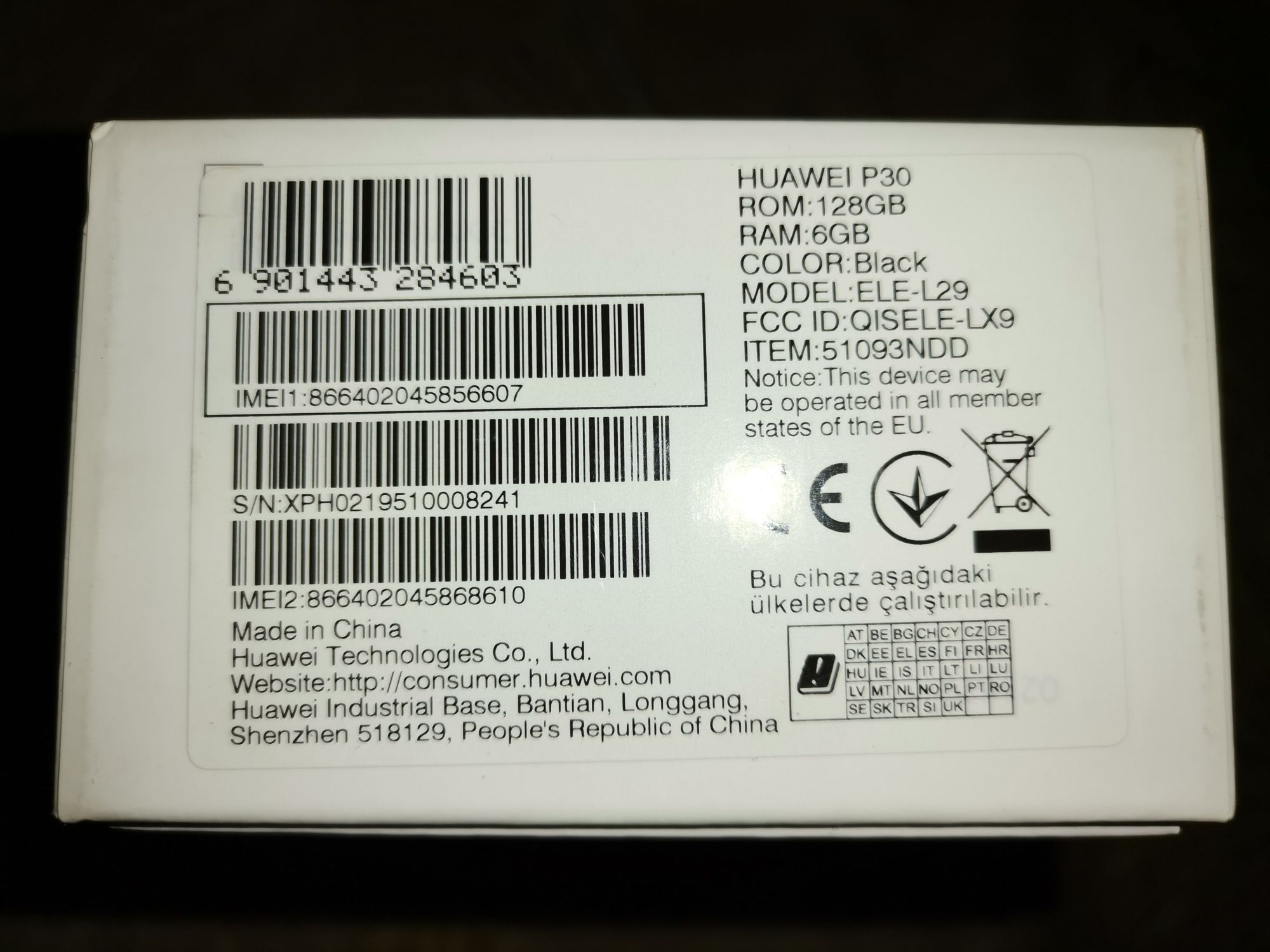Huawel P30 128GB RAM 6GB