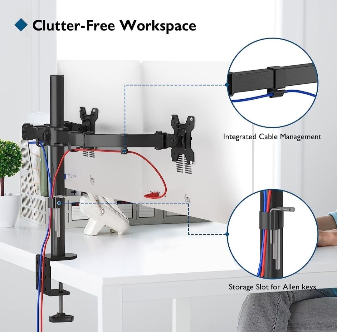 BONTEC Dual Monitor Desk Mount, Monitor Stand for 13–27 Inch LCD LED