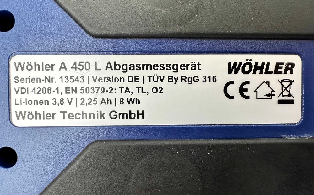 Wohler A 450 L - Газ анализатор за димни газове като нов!