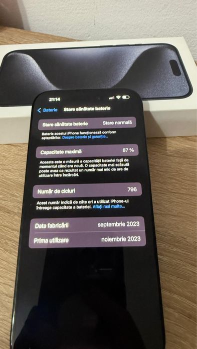 iPhone 15 Pro Blue Titanium 128GB – Stare excelentă