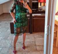 Rochie DyFashion spectaculoasa, marimea 38, verde cu datela si paiete