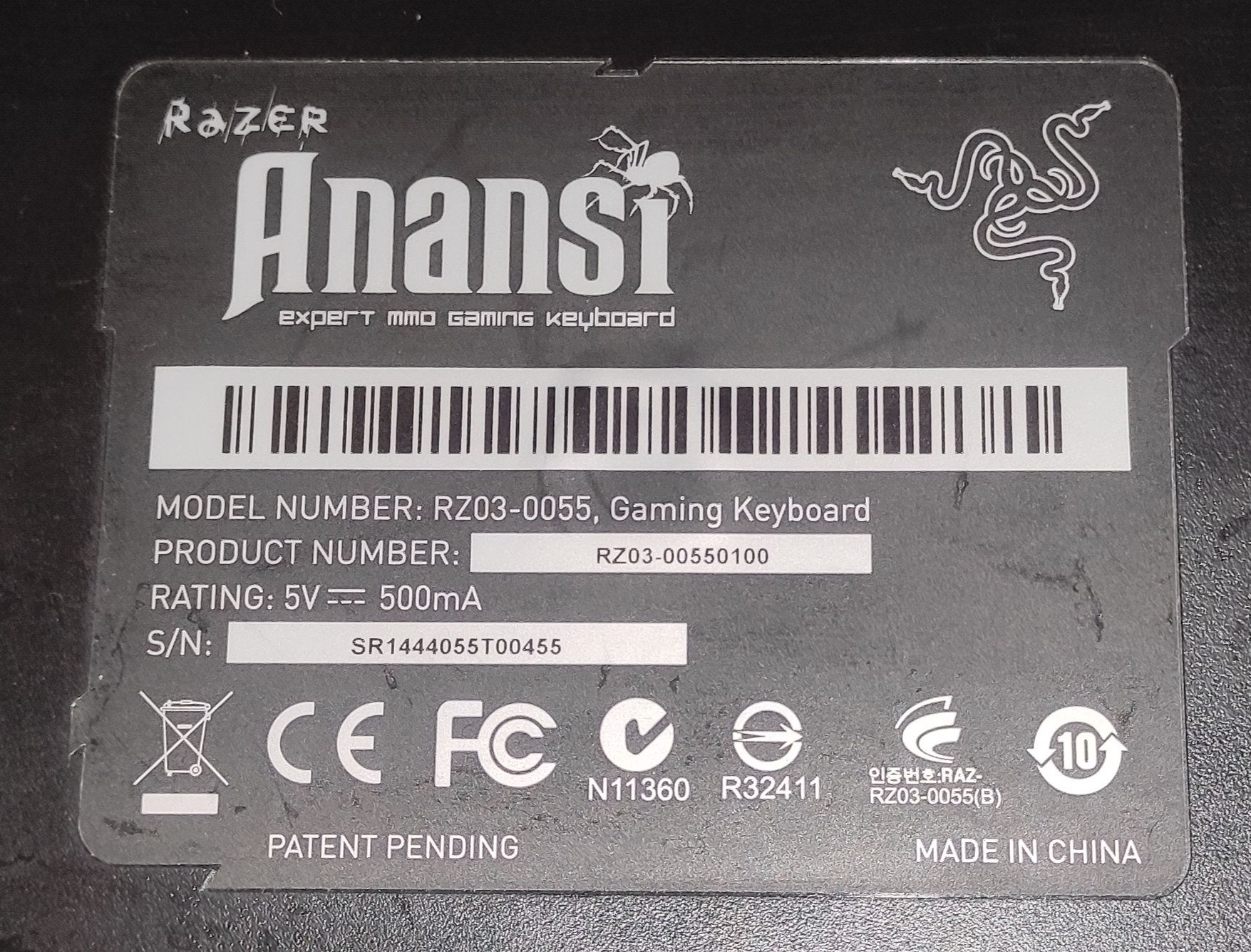 Razer Anansi Expert MMO Gaming Keyboard Black RZ03-0055