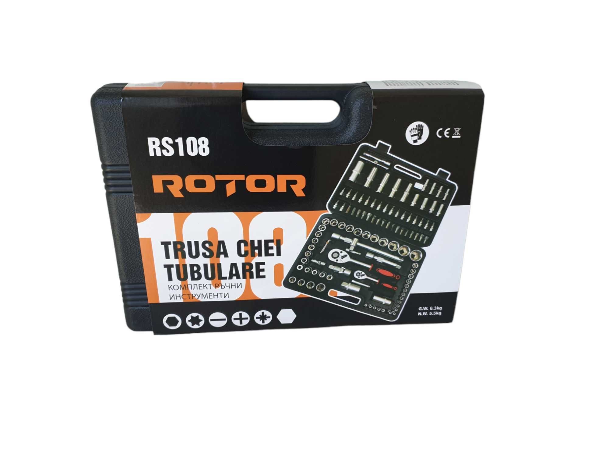 Trusa chei tubulare ROTOR RS108, 108 piese, otel crom vanadiu Garantie