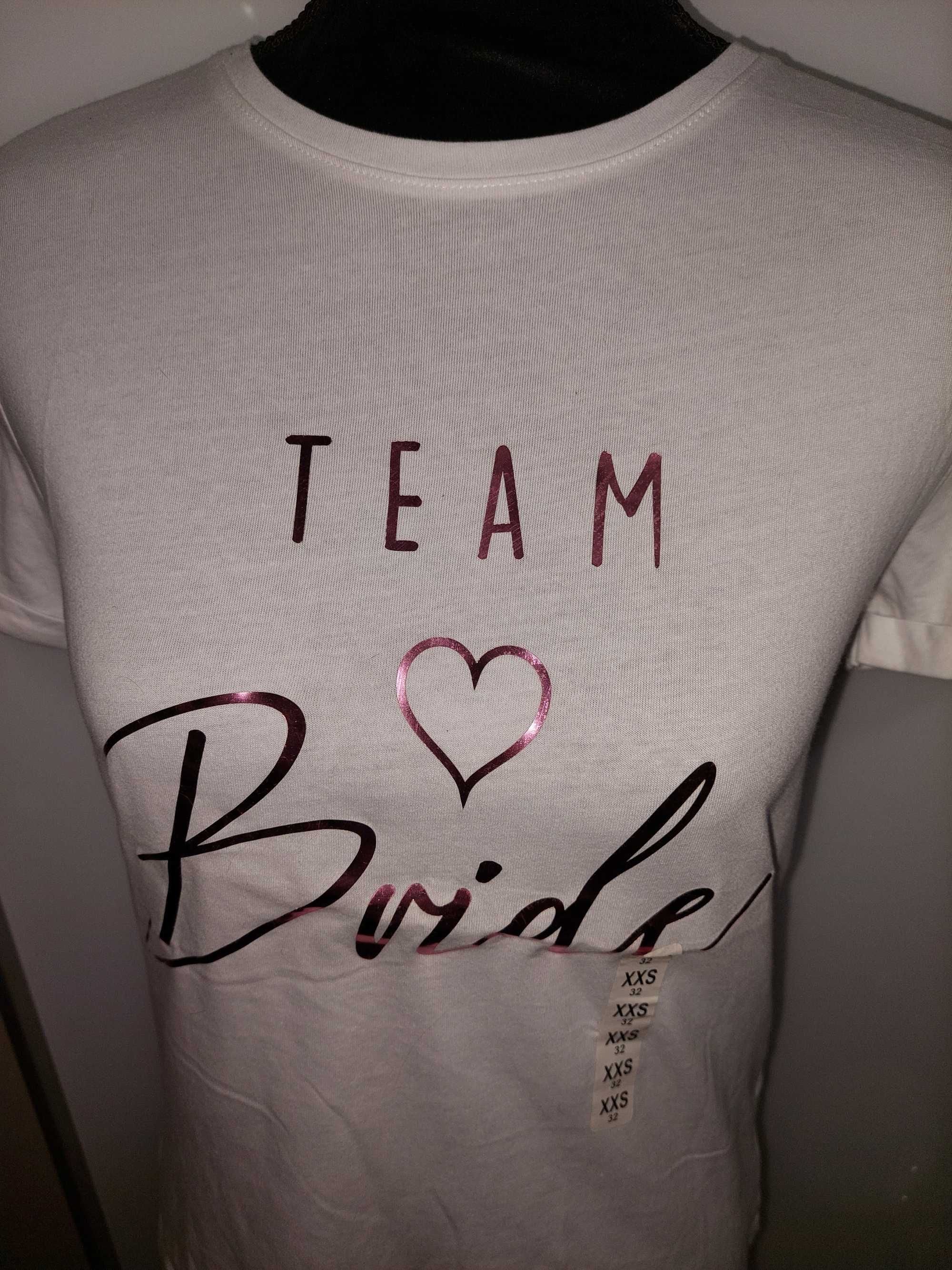 Tricou Team Bride, nou, alb cu imprimeu roz sidefat